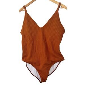 NWOT Brown Scrunchie Ribbed One Piece High Cut Full Coverage Swimsuit Size XL